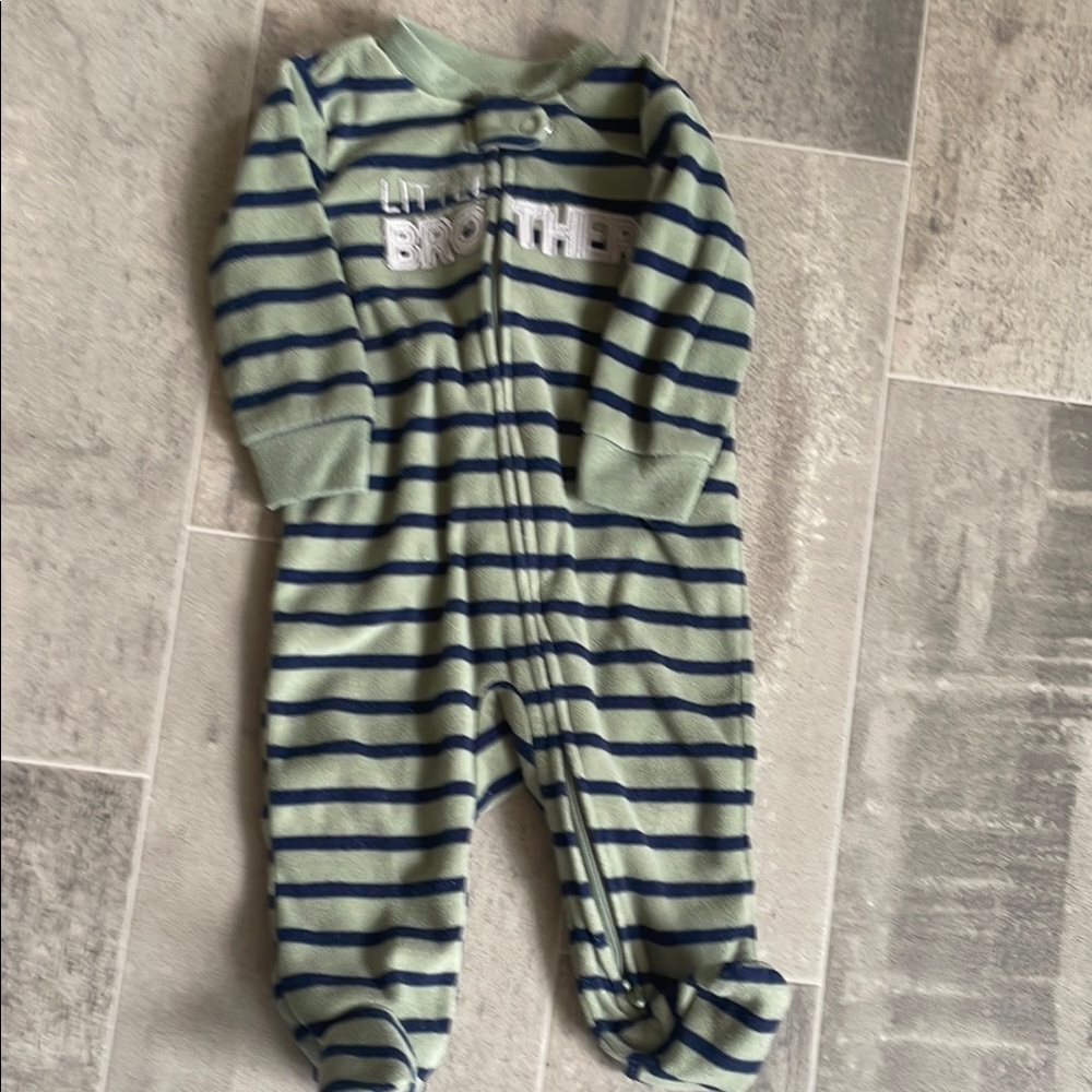 3/$20 Carter's Striped “Little Brother” Green and Blue Footie Pajamas